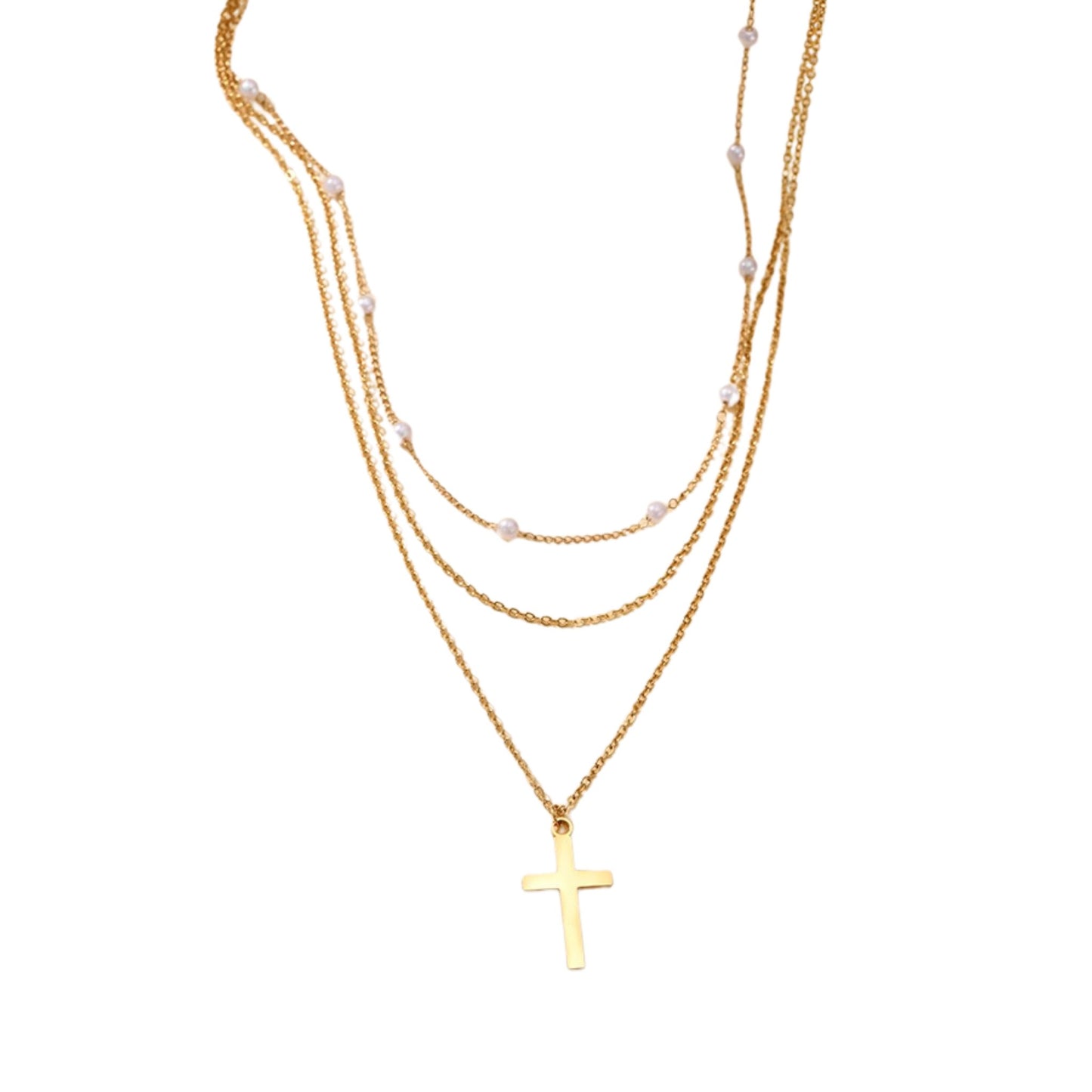 Luminous Layers Pearl & Cross Necklace