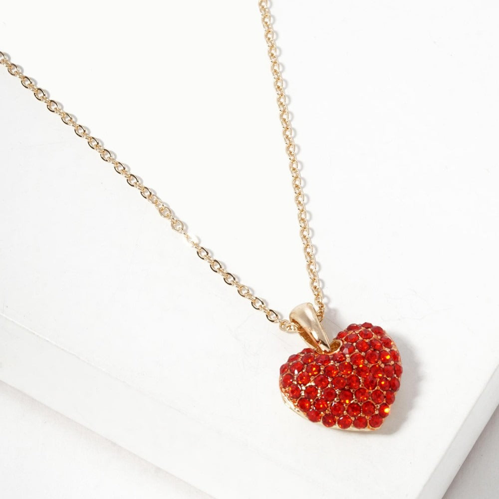 Puffy Pave Rhinestone Heart Pendant Necklace