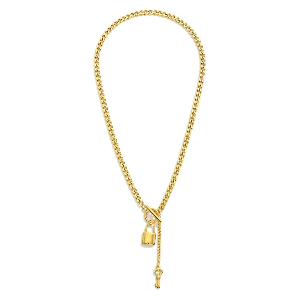 Toggle clasp necklace with clasp closure, Lock Pendant Necklace with Toggle Clasp