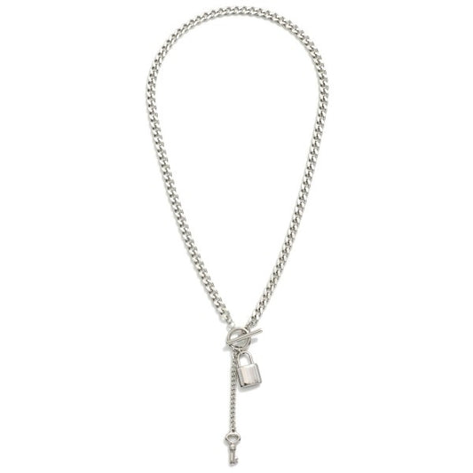 Lock Pendant Necklace w/Toggle Clasp