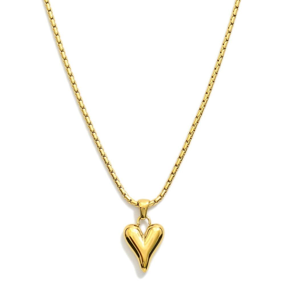 Puffy Heart Pendant Box Chain Necklace