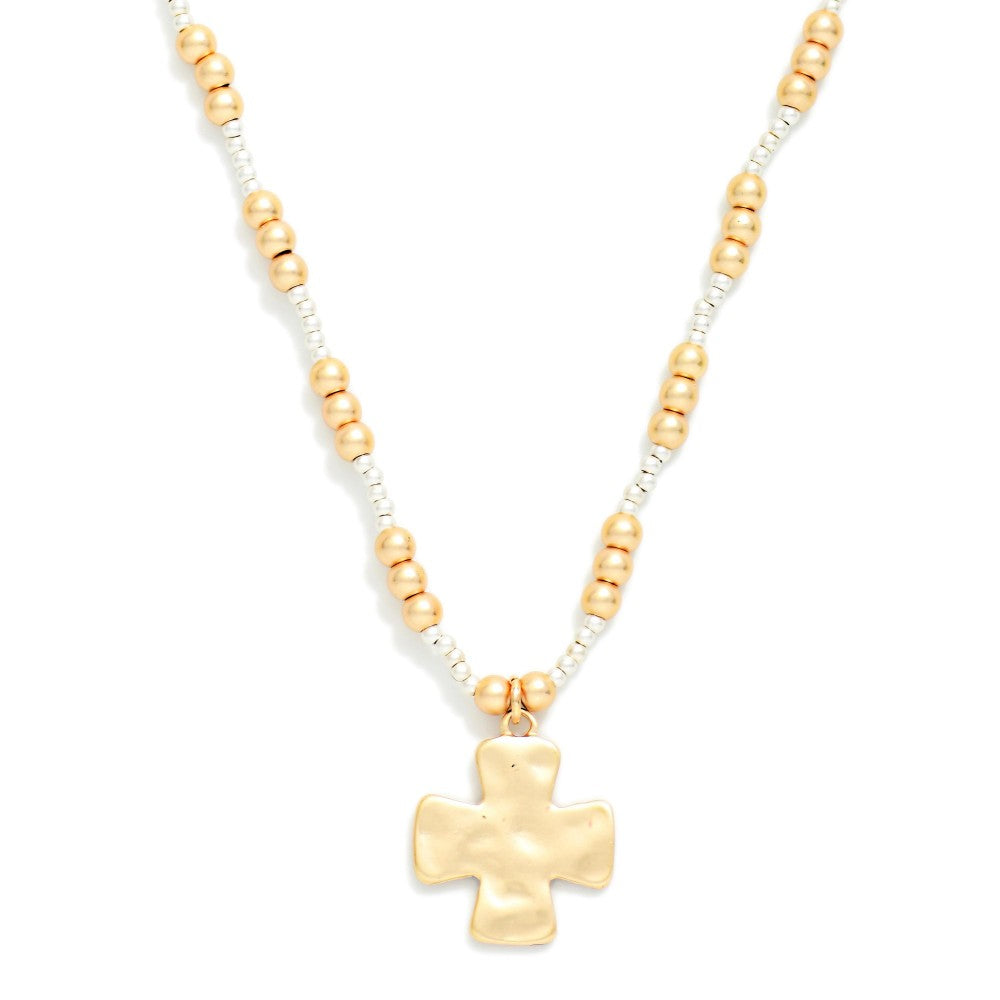 Hammered Metal Cross Necklace