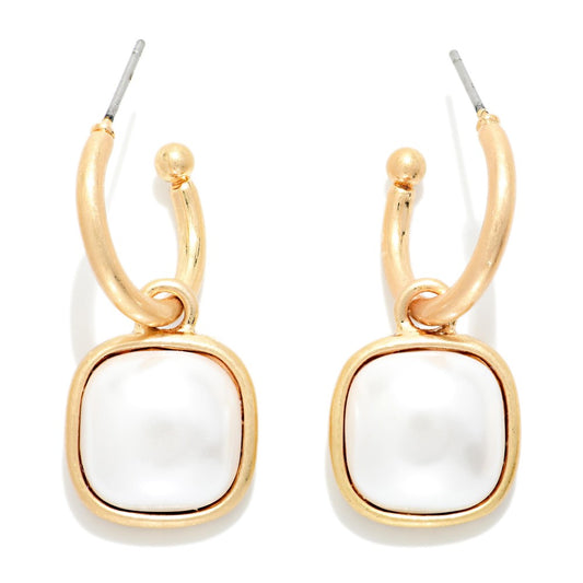 Metal-tone earrings with linked and hoop, Square Drop Hoop Earrings