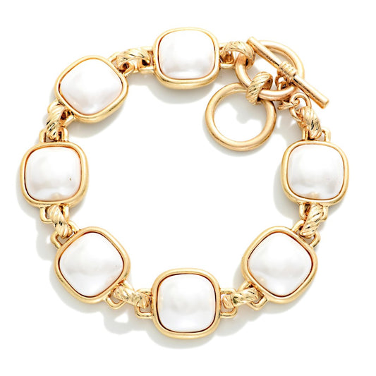 Metal-tone bracelet with geometric-print and glitter acetate, Square Glitter Station Bracelet