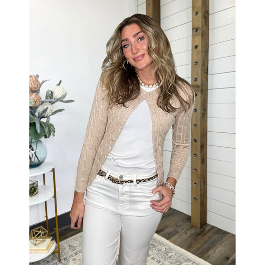 Crew Neck Cable Knit Cardigan