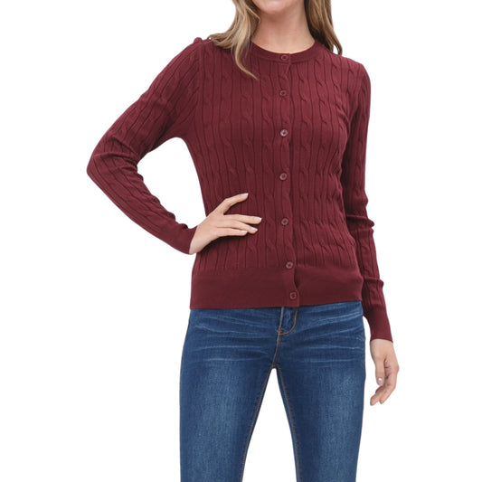 Crew Neck Cable Knit Cardigan