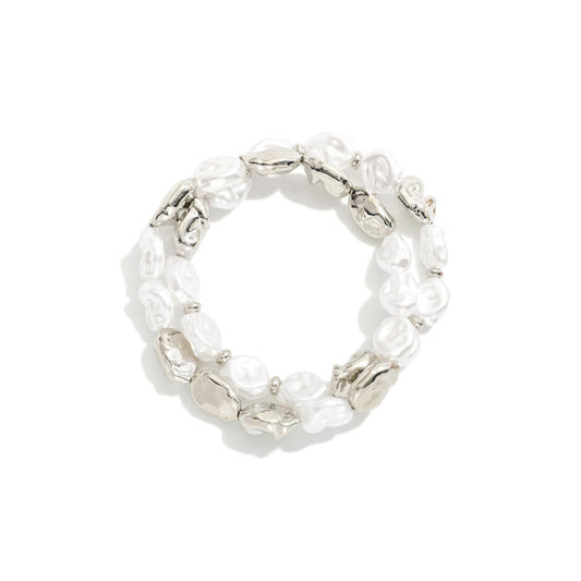Stretch design bracelet finished with metal-tone and baroque pearl, Baroque Beauty Stack