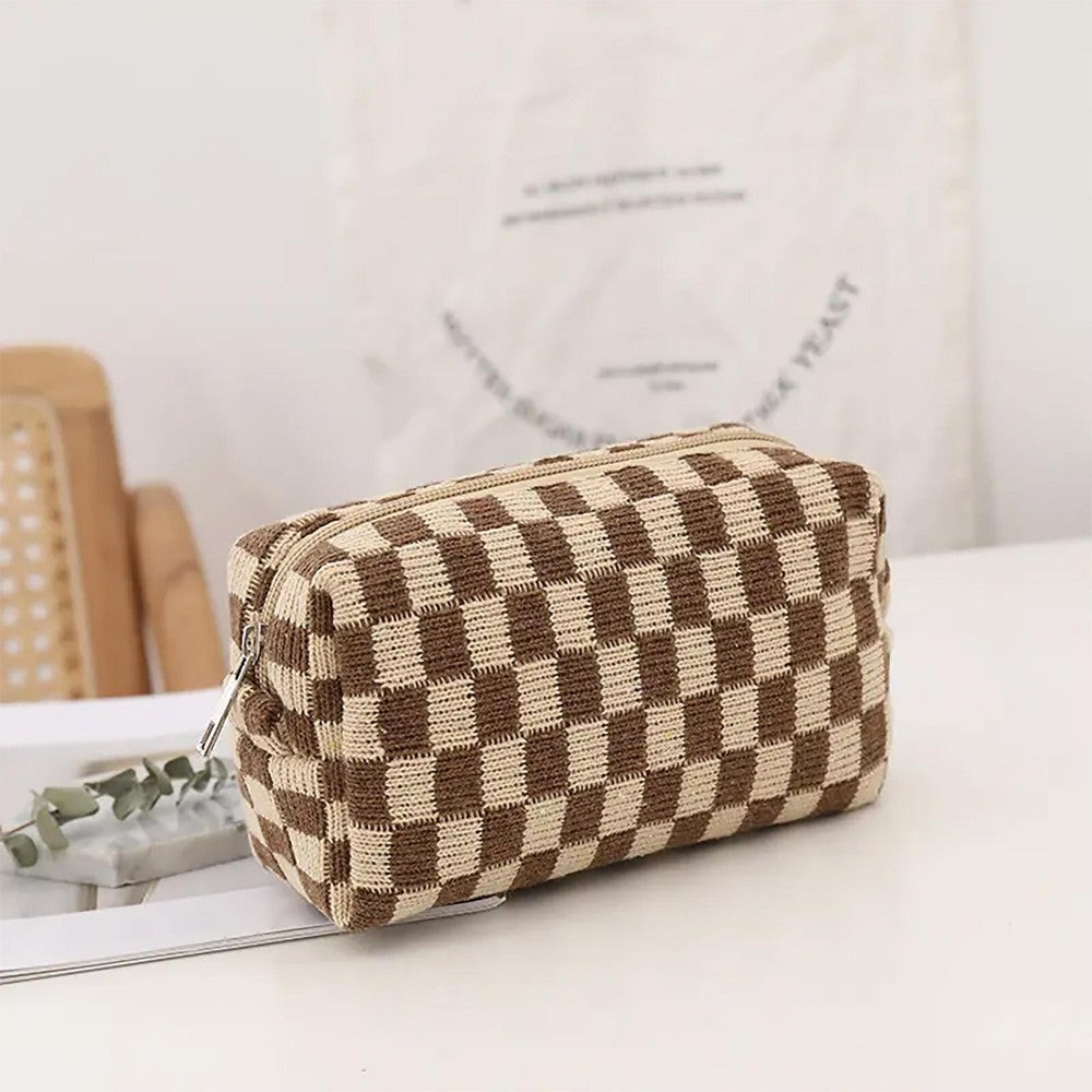 Keep Me In Check Knit Checkered Makeup/Travel Pouch