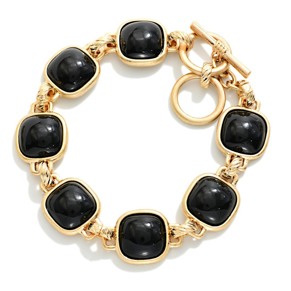 Geometric-print bracelet featuring glitter acetate and toggle clasp, Square Glitter Station Bracelet