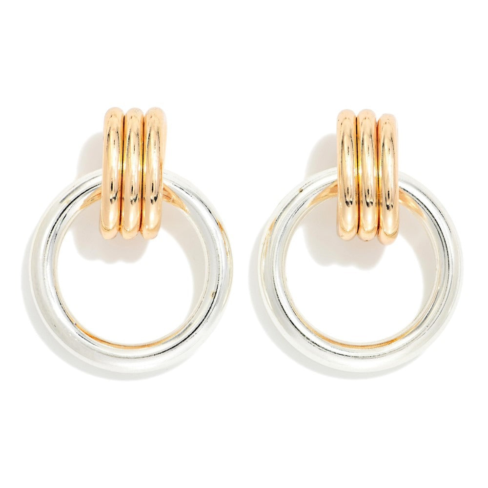 Two Tone Door Knocker Earrings