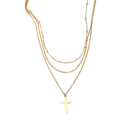 Luminous Layers Pearl & Cross Necklace