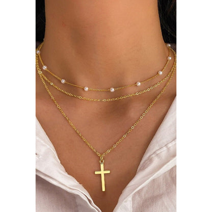 Luminous Layers Pearl & Cross Necklace