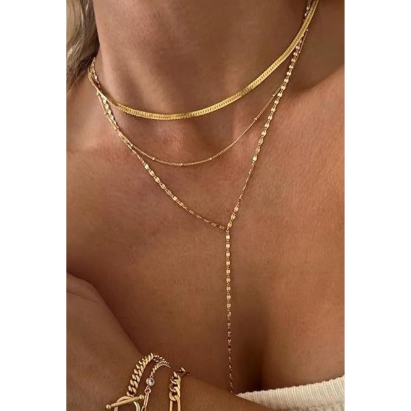 Golden Cascade Layered Y Necklace