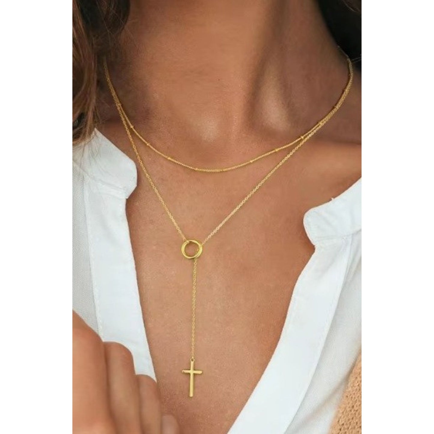 Graceful Faith Layered Y Cross Necklace