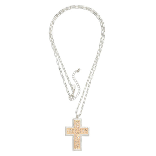 Paperclip Chain Filigree Cross Necklace