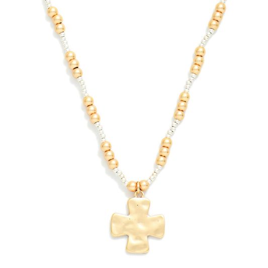 Hammered Metal Cross Necklace