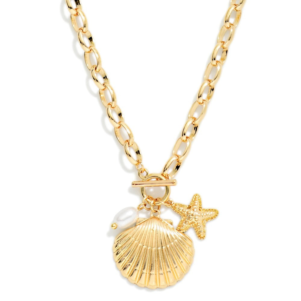 Shell & Starfish Pendant Chain Link Necklace
