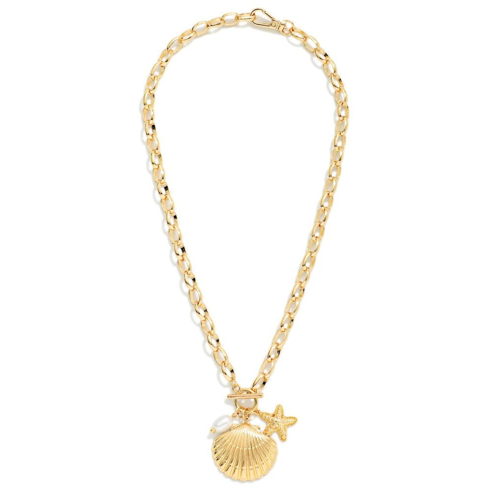 Shell & Starfish Pendant Chain Link Necklace