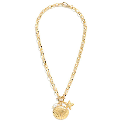 Shell & Starfish Pendant Chain Link Necklace