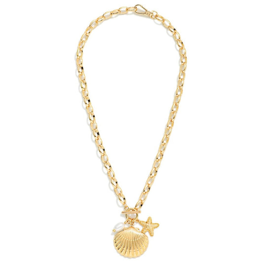 Shell & Starfish Pendant Chain Link Necklace