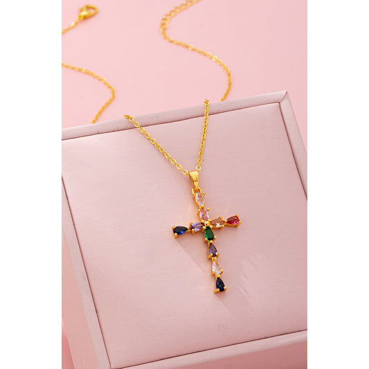 Eternal Sparkle Multi-Stone Cross Necklace