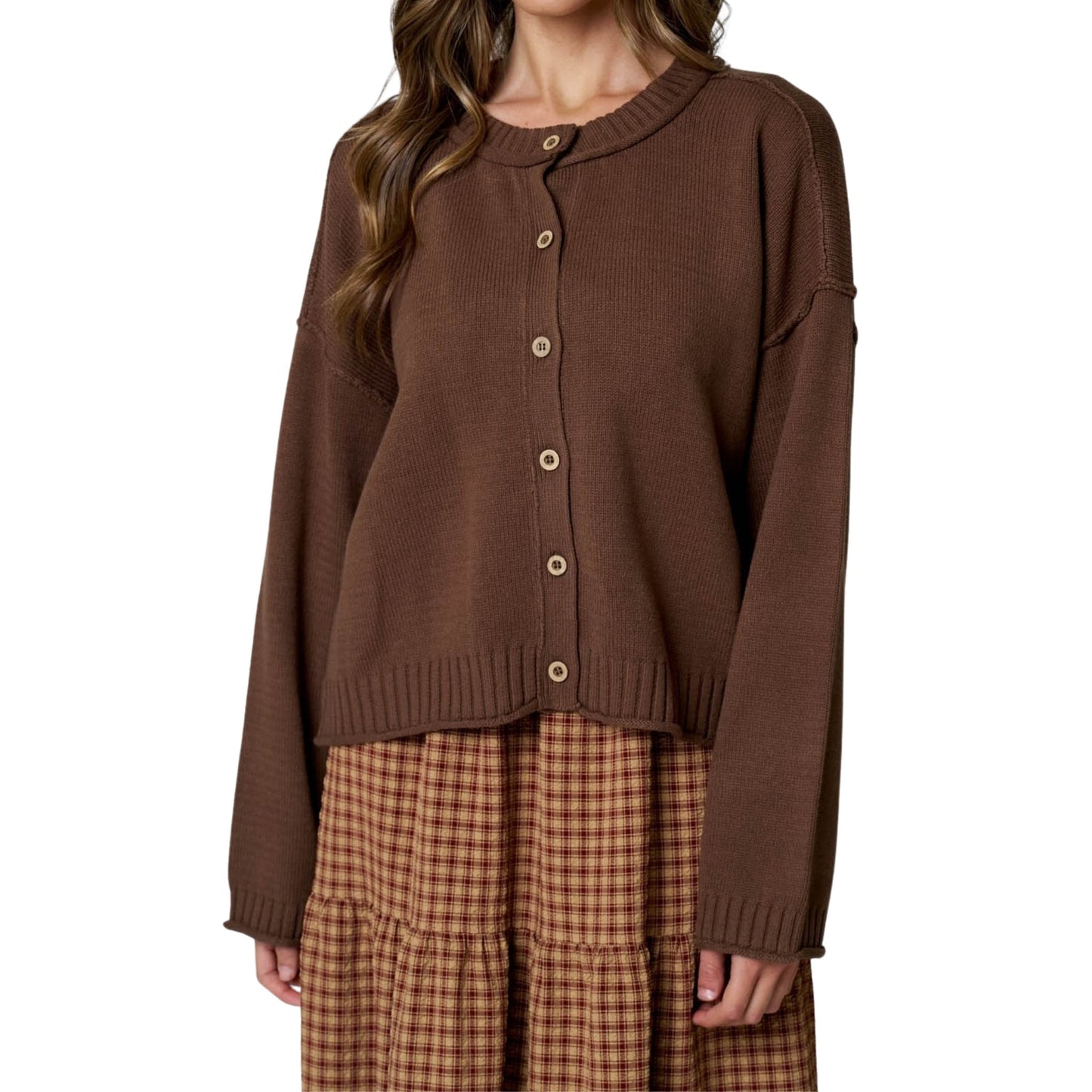 Exposed Seam Button-Down Cardigan