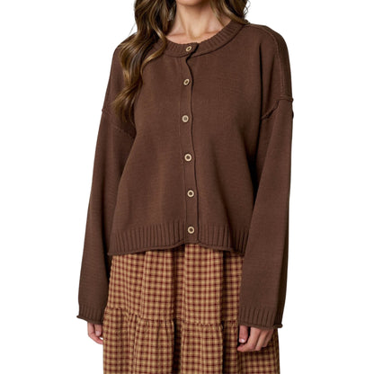 Exposed Seam Button-Down Cardigan