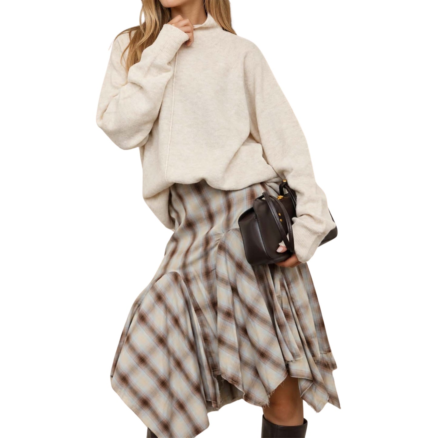 Relaxed Boxy Mock Neck Sweater