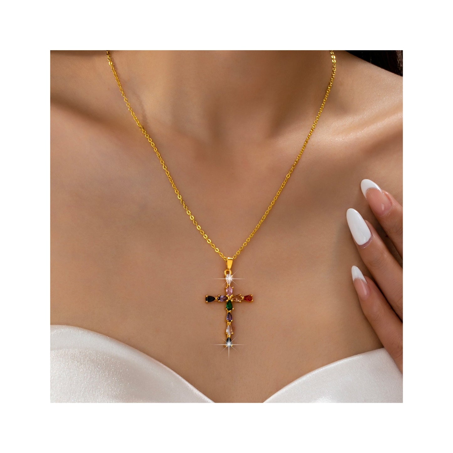 Eternal Sparkle Multi-Stone Cross Necklace
