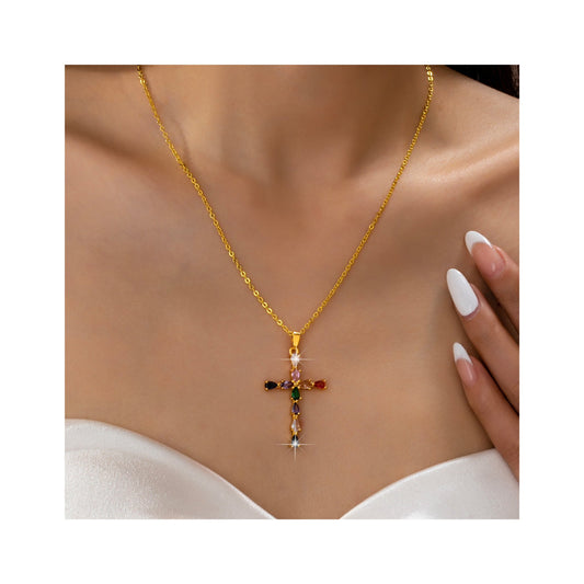 Eternal Sparkle Multi-Stone Cross Necklace