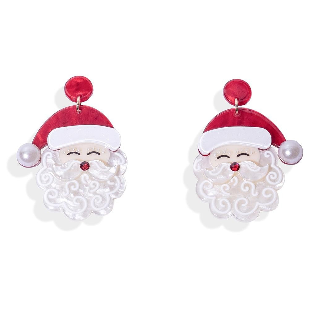 Acetate Santa Claus Post Drop Earrings Featuring Pearl Details