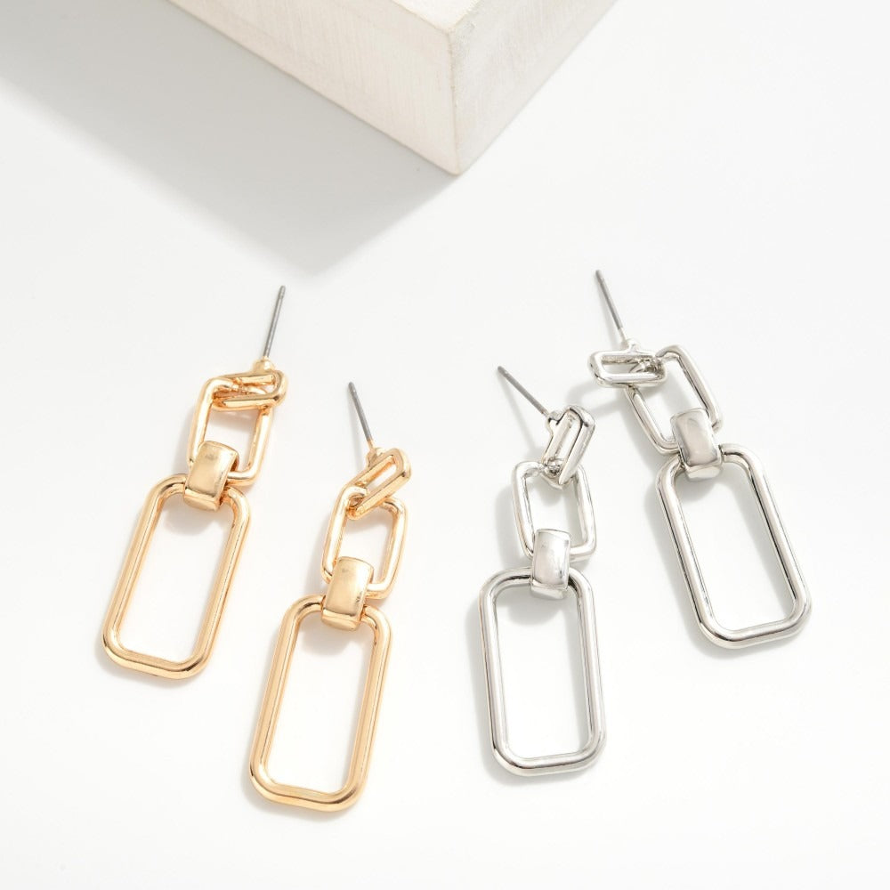 Metal  Linked Rectangle Drop Earrings