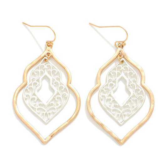 Nesting Hammered Metal and Filigree Geometric Shape Drop Earrings