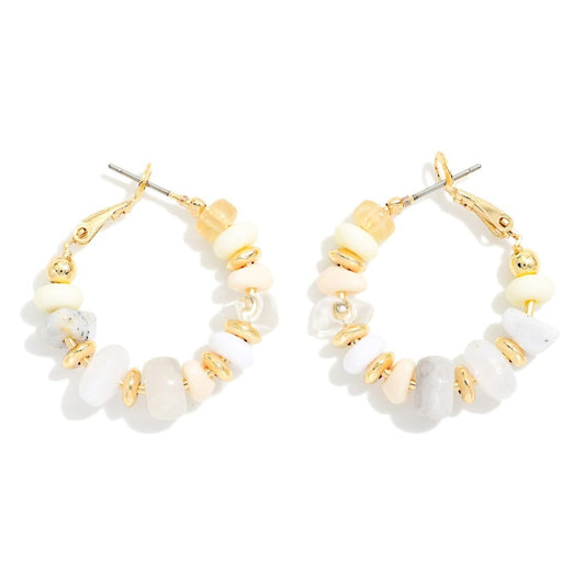 Stone Beaded Hoop Earrings