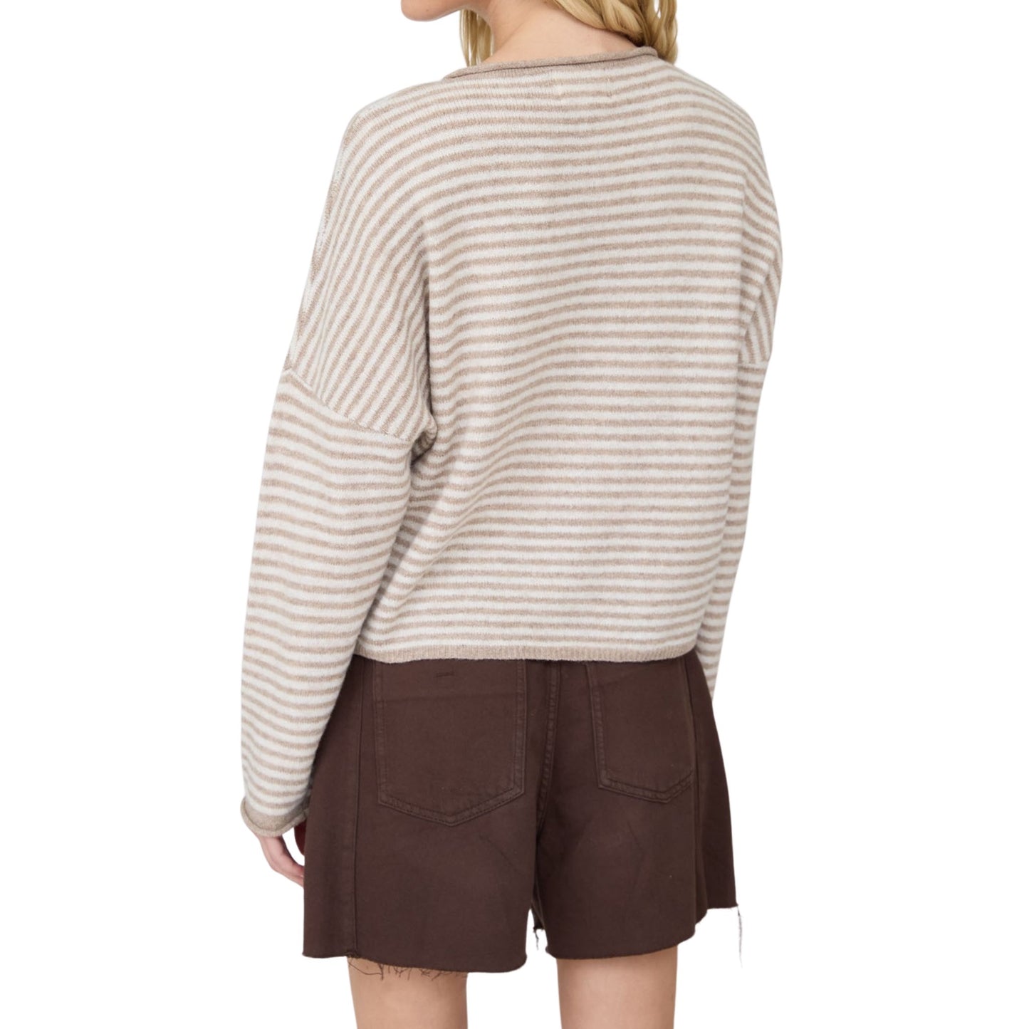 Raw Edge Striped Button-Down Sweater