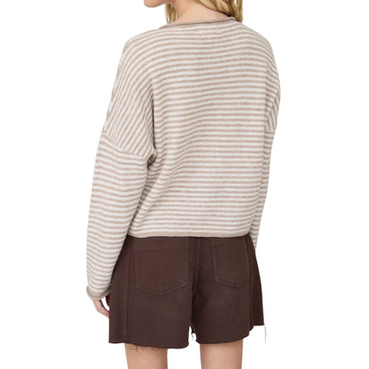 Raw Edge Striped Button-Down Sweater