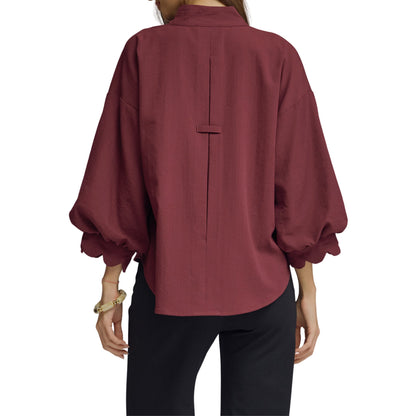 Scalloped Balloon Sleeve Blouse