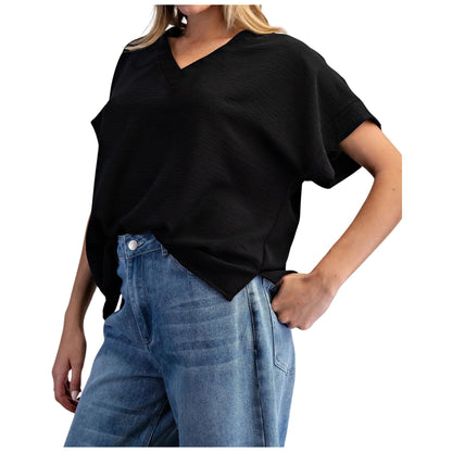 V-Neck Short Sleeve Blouse