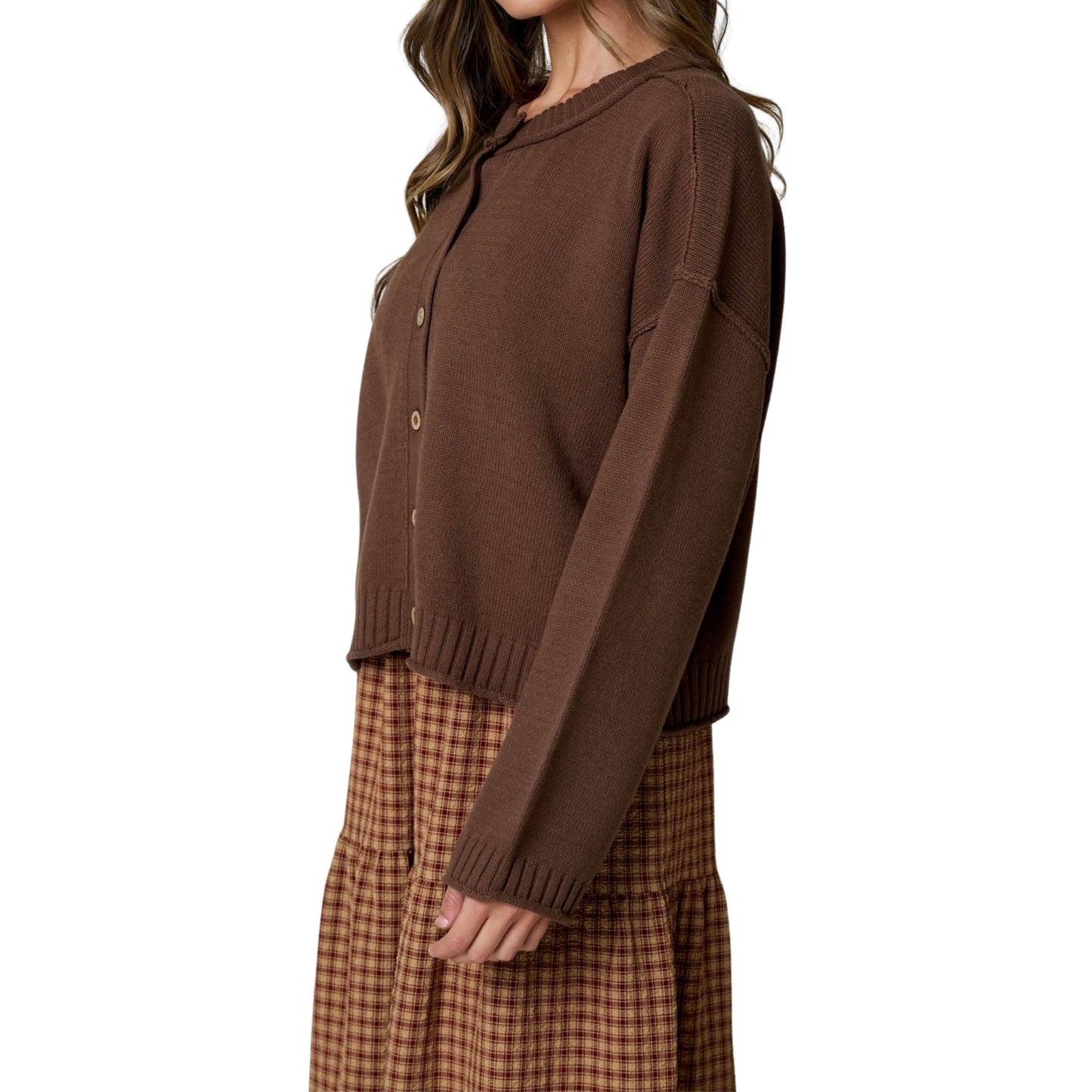 Exposed Seam Button-Down Cardigan
