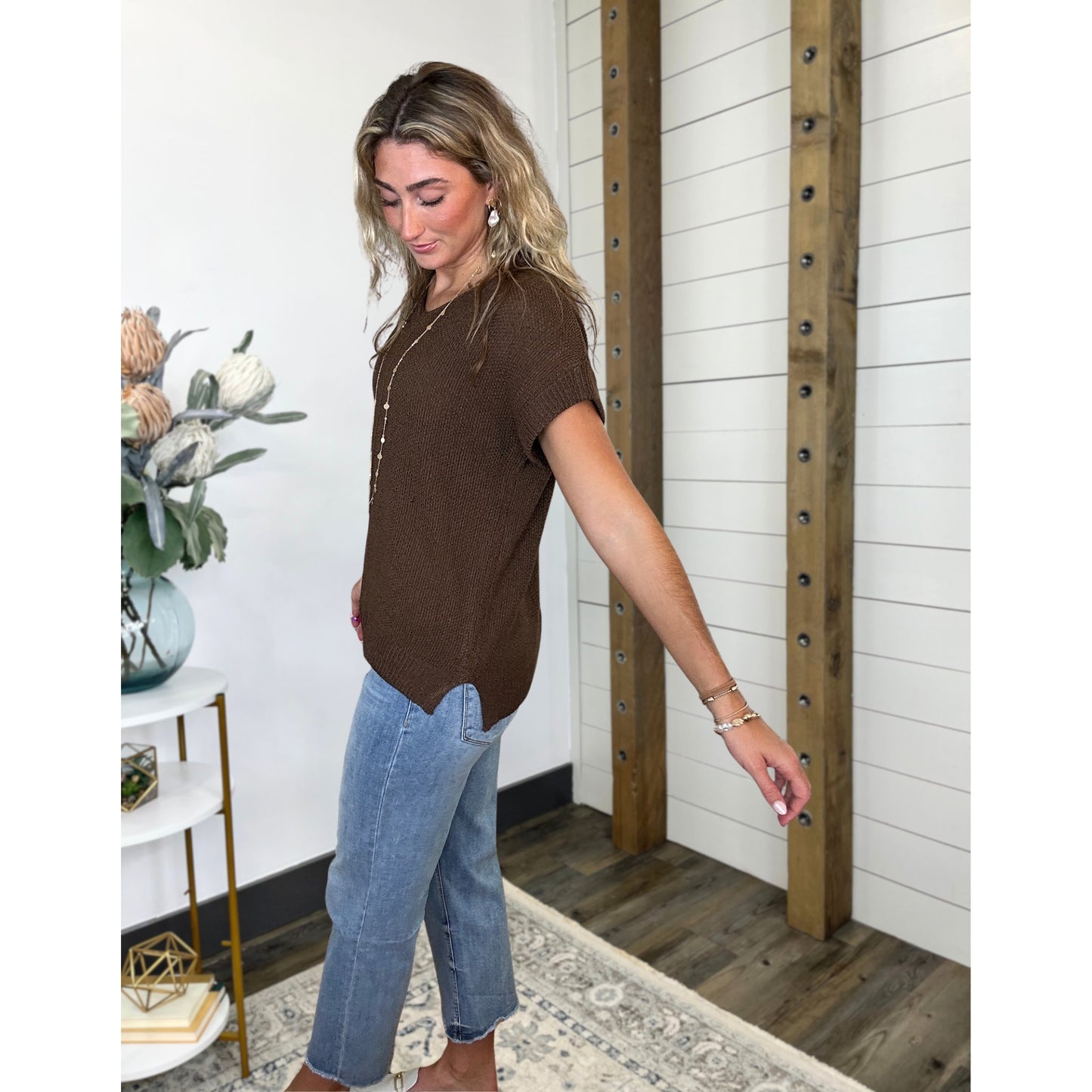 Knit sweater — 100% polyester and short-sleeve, Ember Knit Short Sleeve Sweater