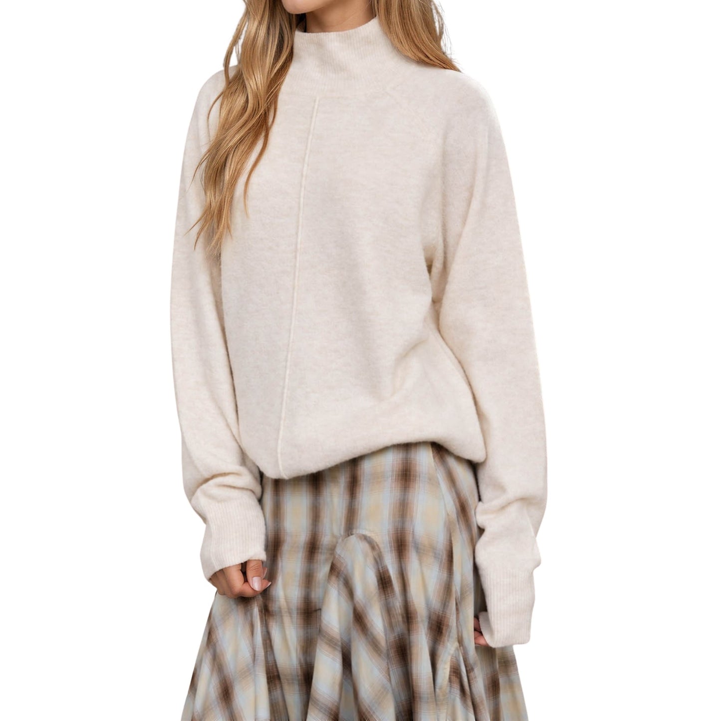 Relaxed Boxy Mock Neck Sweater
