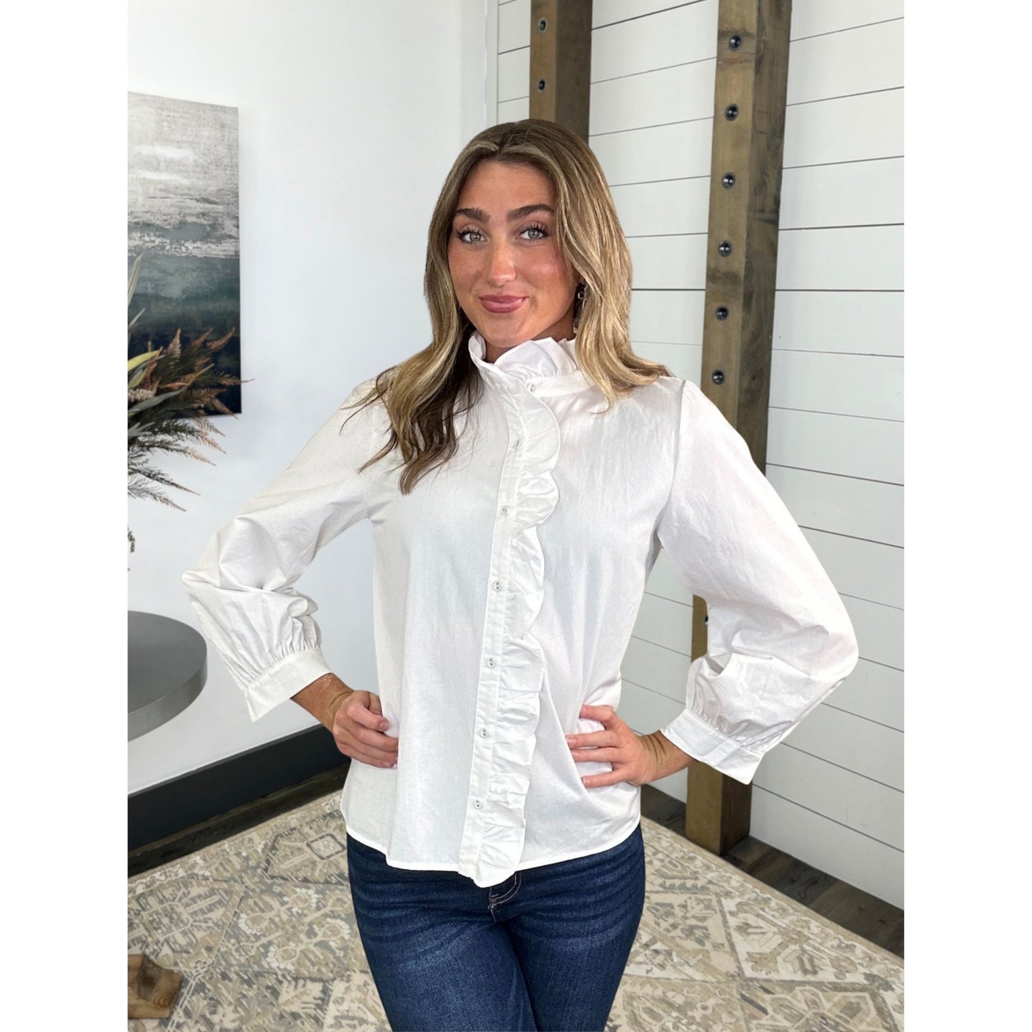 Long Sleeve Ruffle Radiance Solid Top