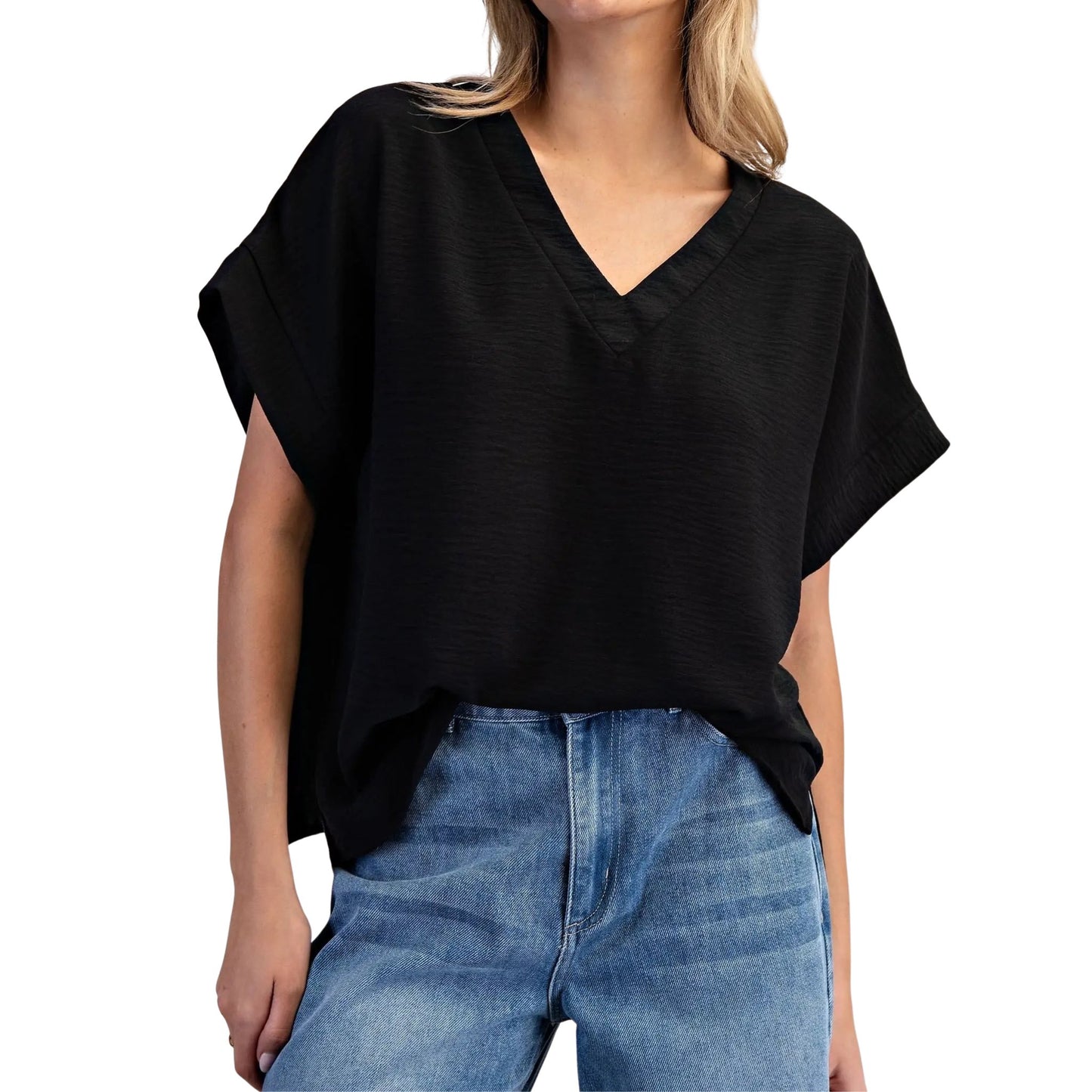 V-Neck Short Sleeve Blouse