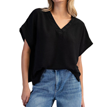 V-Neck Short Sleeve Blouse