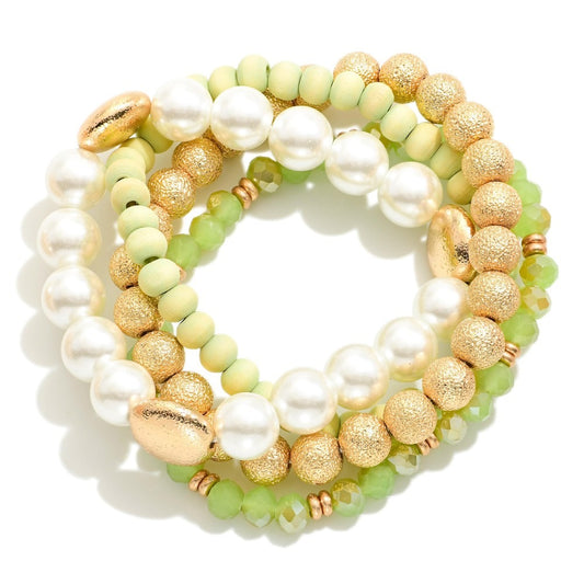 Metal-tone bracelet finished with stretch design and pearl, Elements Harmony Bracelet Set