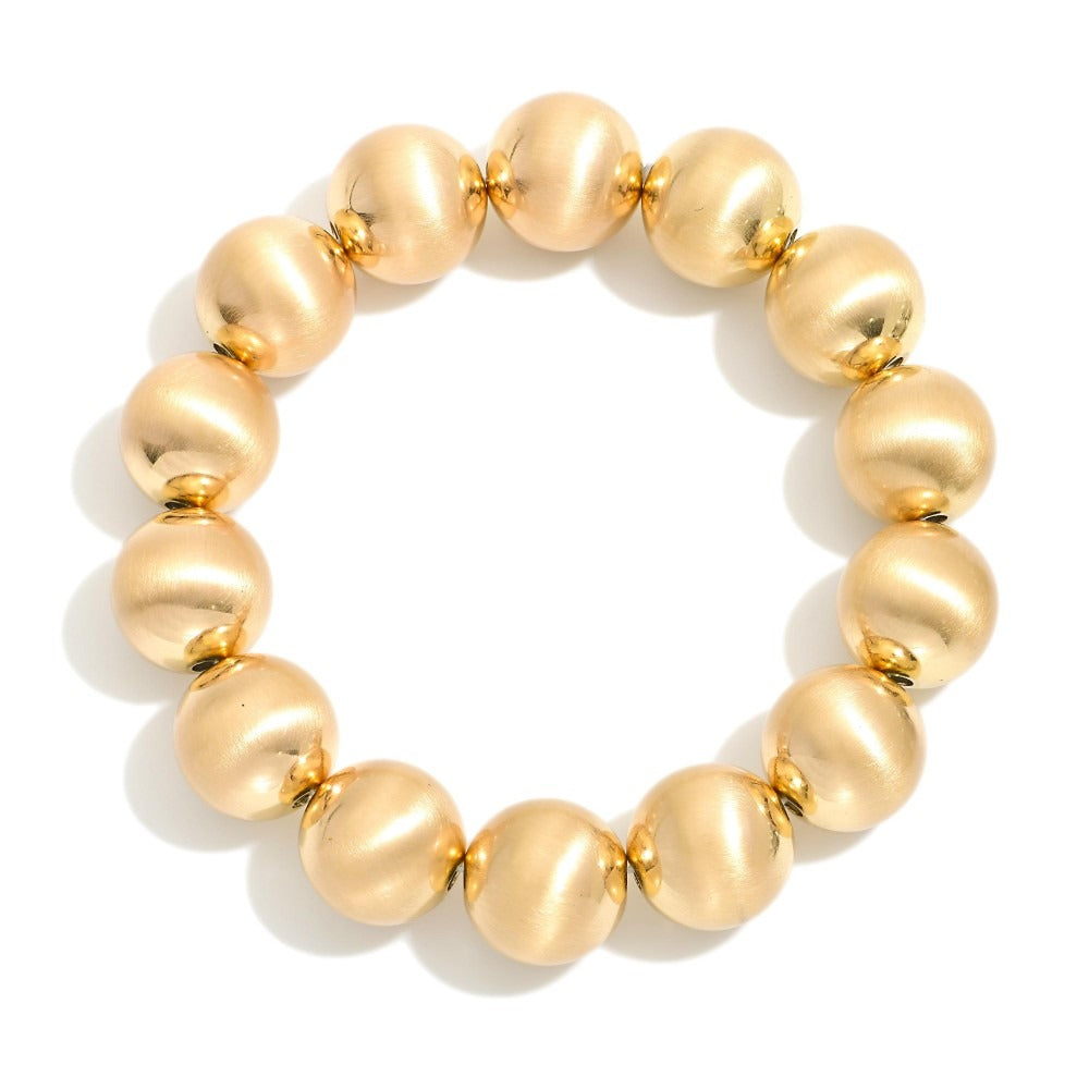 Matte Metal Tone Beaded Stretch Bracelet