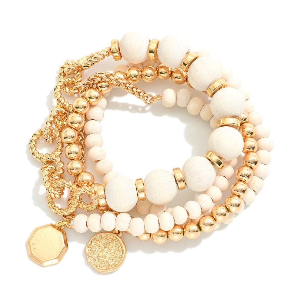 Golden Coin Boho Beaded Bracelet Set