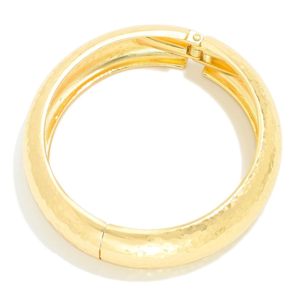 Hammered Metal Hinged Bangle Bracelet