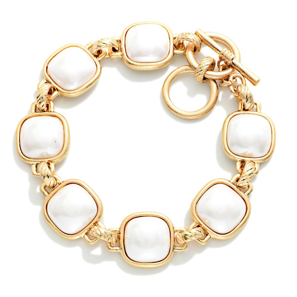 Metal-tone bracelet with geometric-print and glitter acetate, Square Glitter Station Bracelet