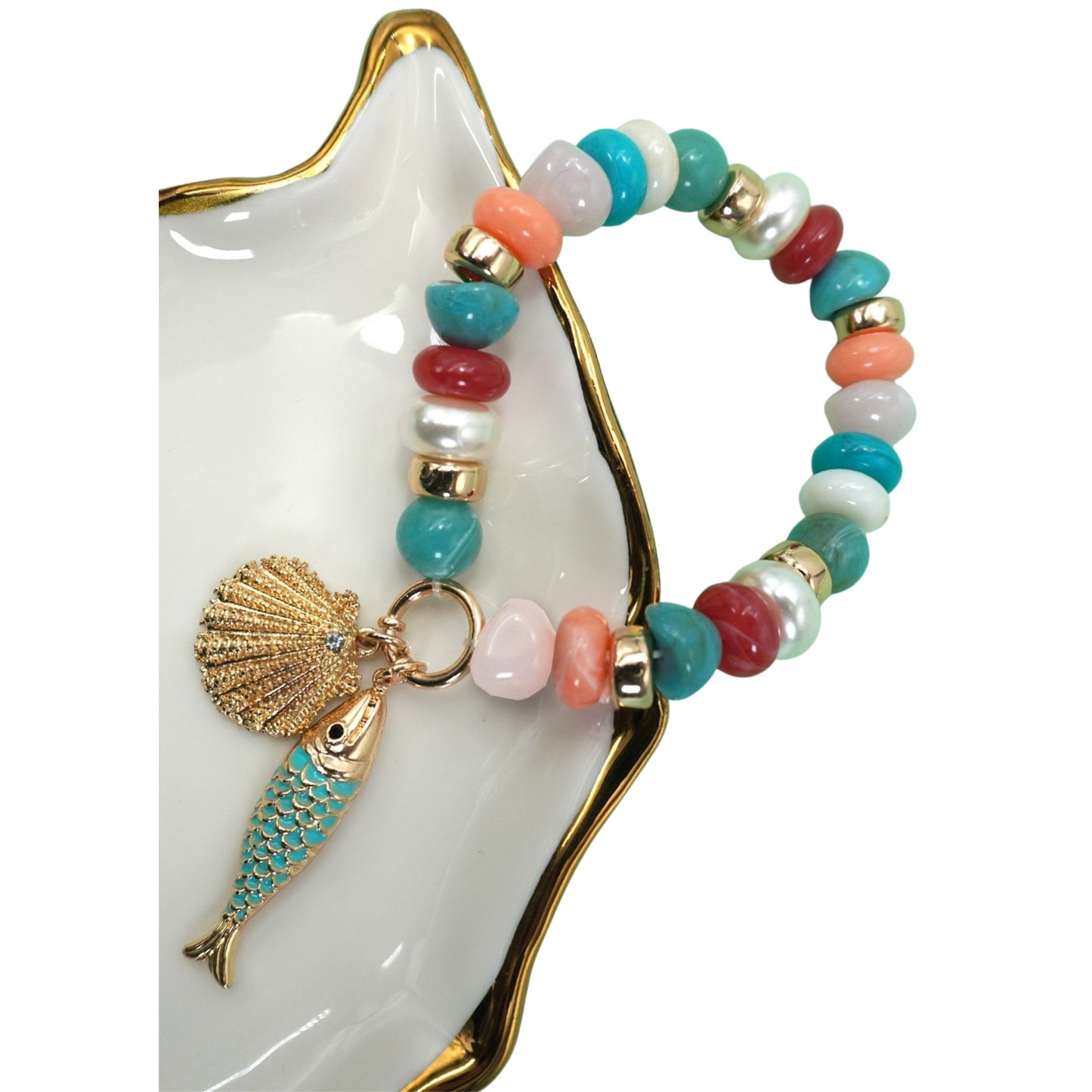 Ocean Pearl Charm Stretch Bracelet